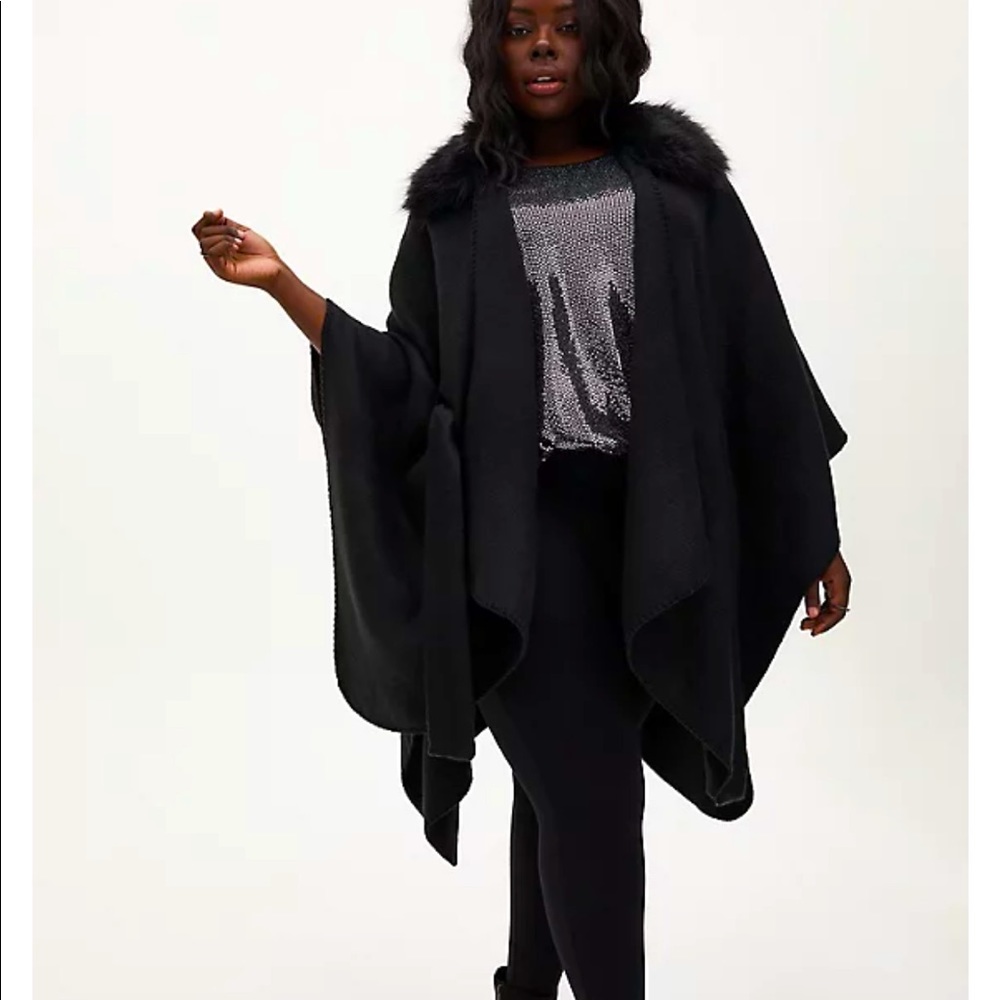Black Faux Fur self tie Ruana OS plus from Torrid
